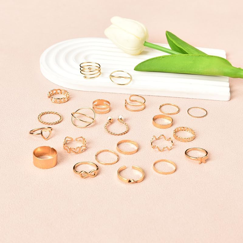 Gold Knuckle Rings Set for Women Pearl Butterfly Heart Ring for Girls Boho Stackable Rings Midi Finger Ring Adjustable Statement Rings 22Pcs