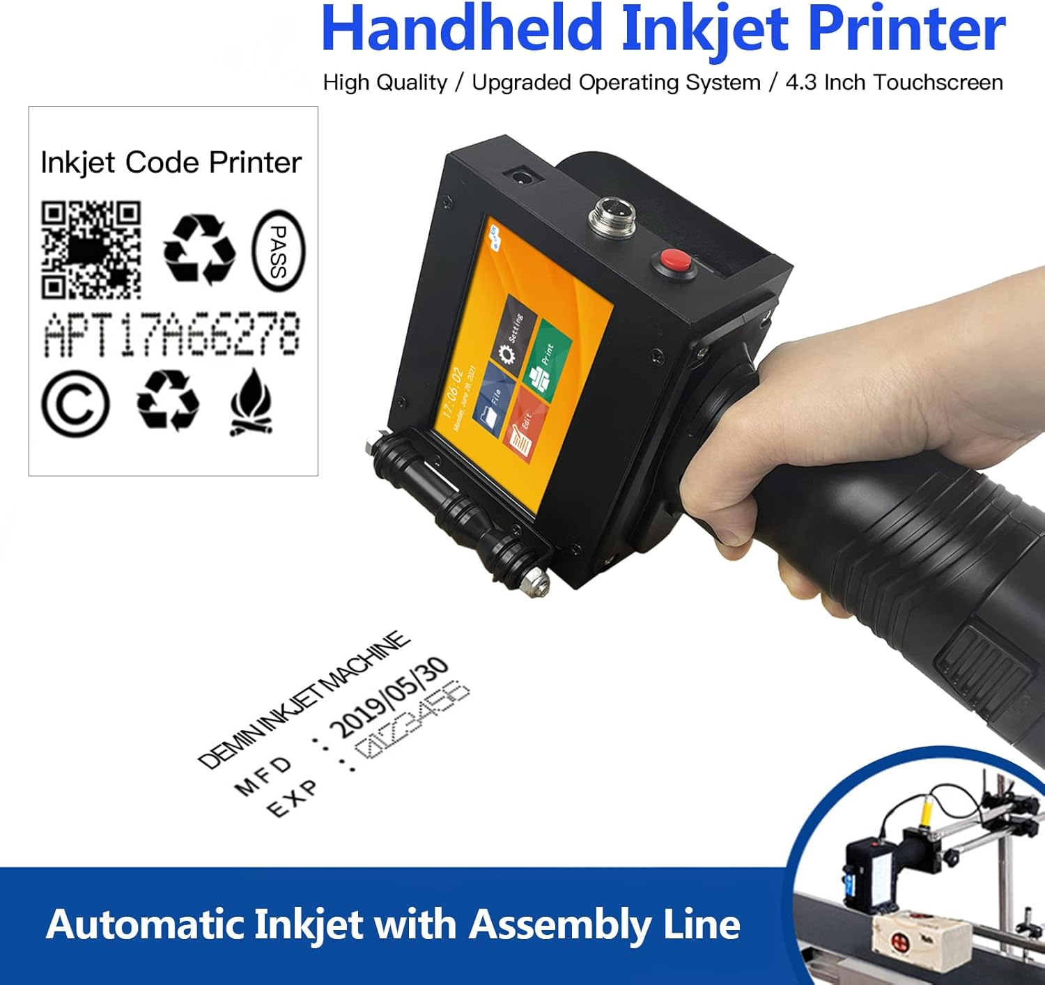 Mingzhe Handheld Printer Portable Inkjet Printer High Definition Inkjet Code Printer with 4.3 Inch LED Touchscreen Quick-Drying Ink Cartridge for Label/Production Date/Barcode/Trademark/Logo/Graphic. image number 6