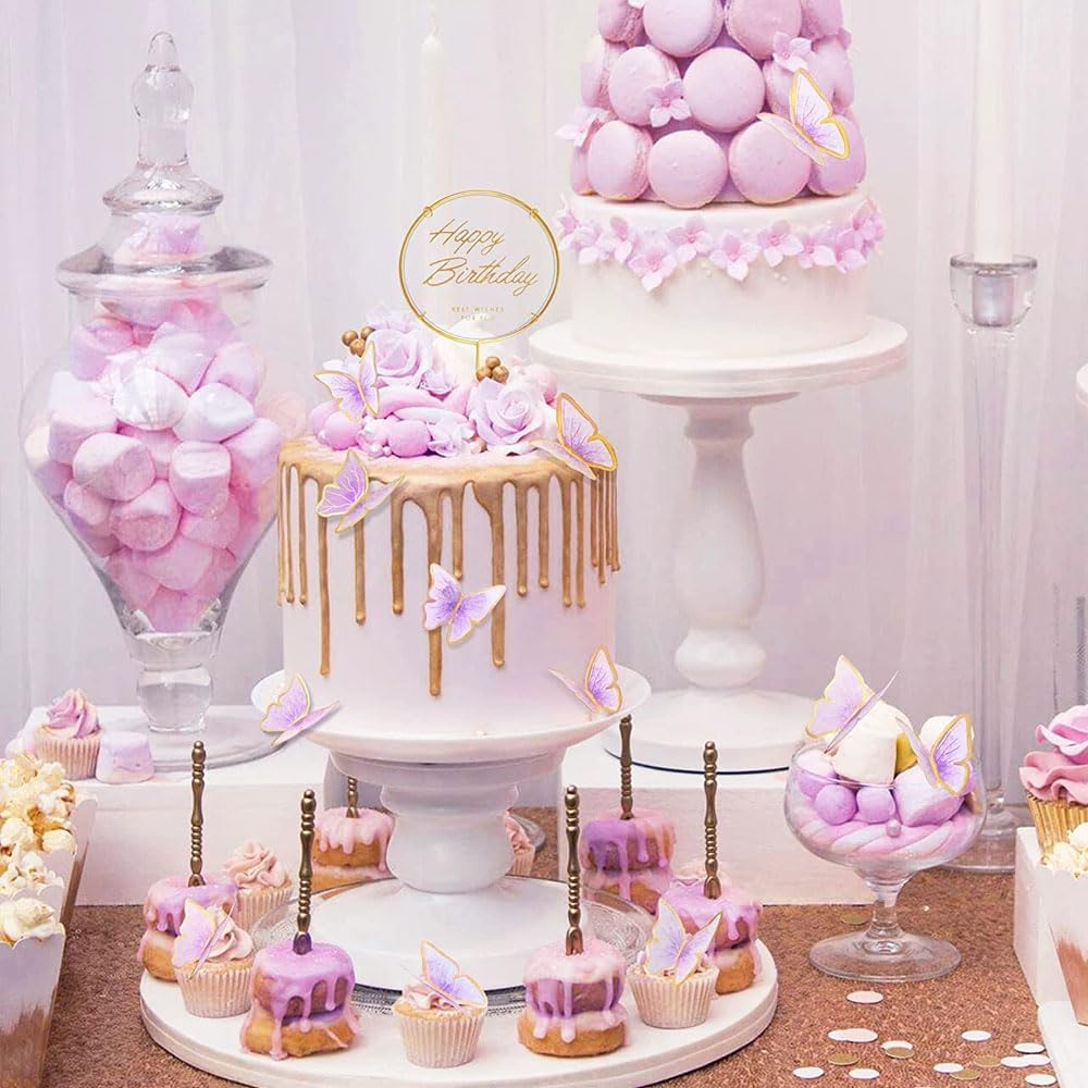 22 Pieces Cake Decorating Butterfly Toppers, Cake Topper with Happy Birthday and 3D Butterfly Cake Toppers,Suitable for Wedding Cake Topper,(Purple, Pink) image number 6