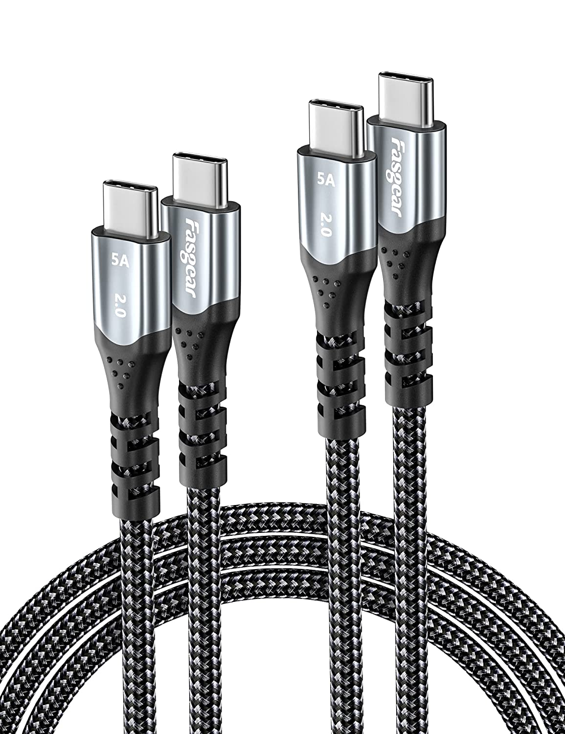 Fasgear 100W USB C to USB-C Cable 3 Pack 50Cm+1M+1.8M PD QC 5A Fast Charging USB 2.0 Type-C Charger Cords Braided Compatible for Macbook Pro Huawei Matebook Ipad Air/Mini 2022 Galaxy S20 Pixel 5 Red