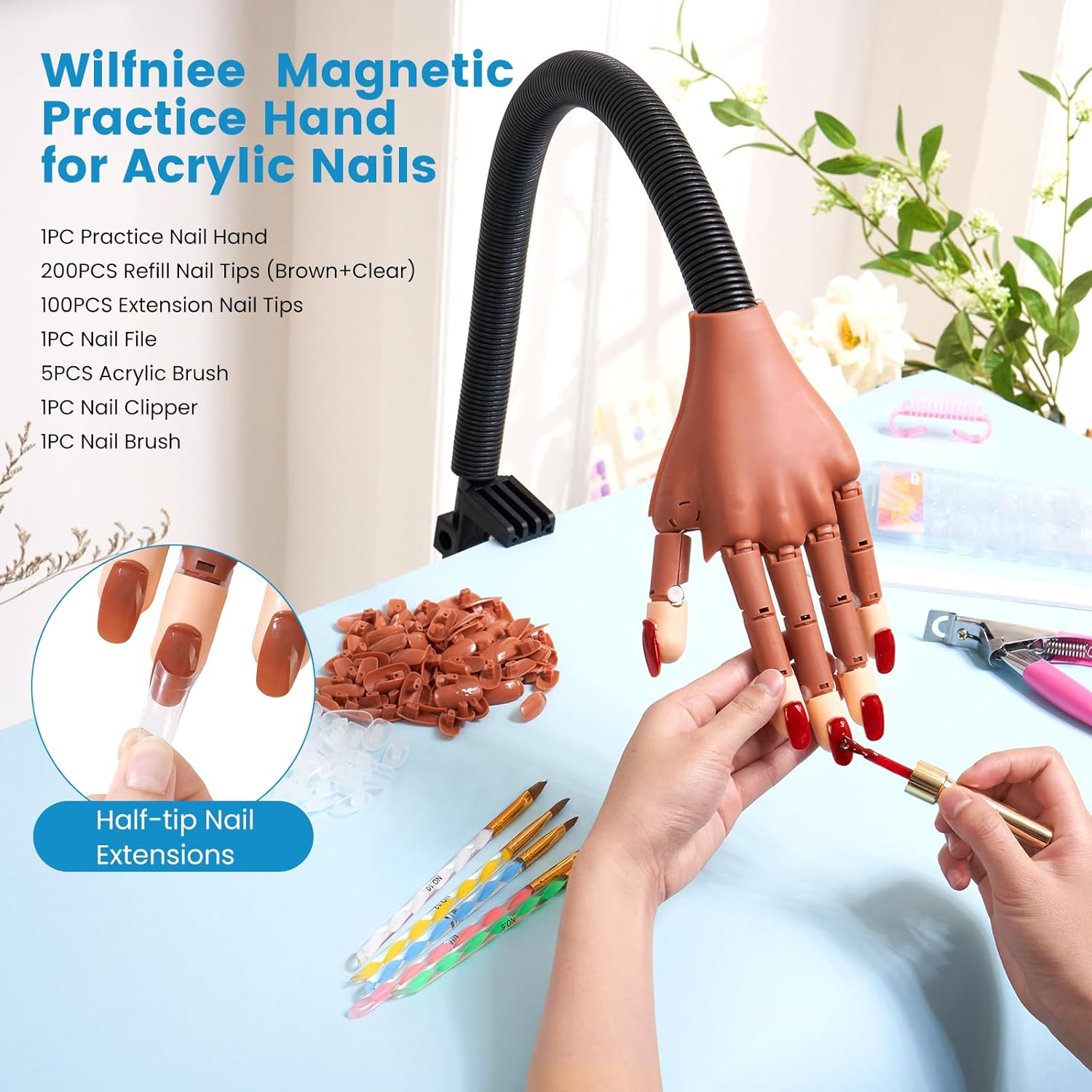 Magnetic Practice Hand for Acrylic Nails: Flexible Fake Nail Training Hand Practice - Manicure Hand Practice Kit for Beginners