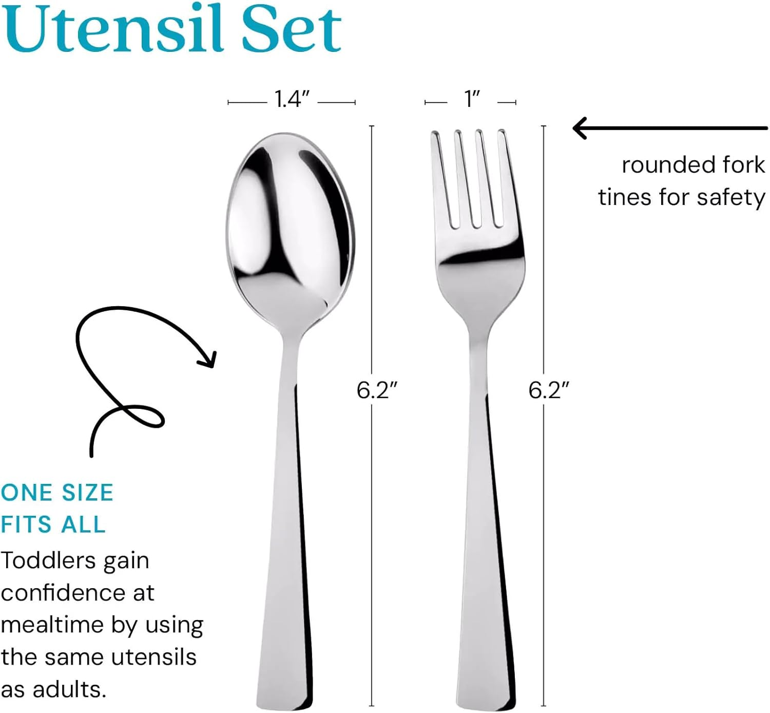 Ahimsa Stainless Steel Kids Utensils - Kids Fork and Spoon Set, Pediatrician Designed Toddler Silverware Set, 100% BPA Free & Dishwasher Safe (Classic) - Classic Stainless image number 4