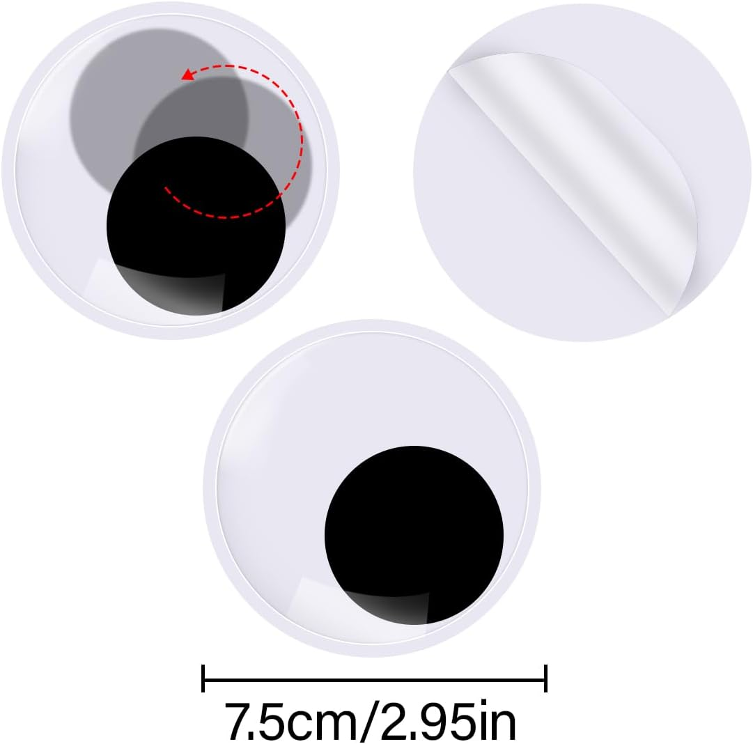 Googly Eyes, 2 Pairs Self Adhesive Large Plastic Eyes for Scrapbooking, DIY Crafts, Party Decoration (7.5Cm/2.95In) image number 4