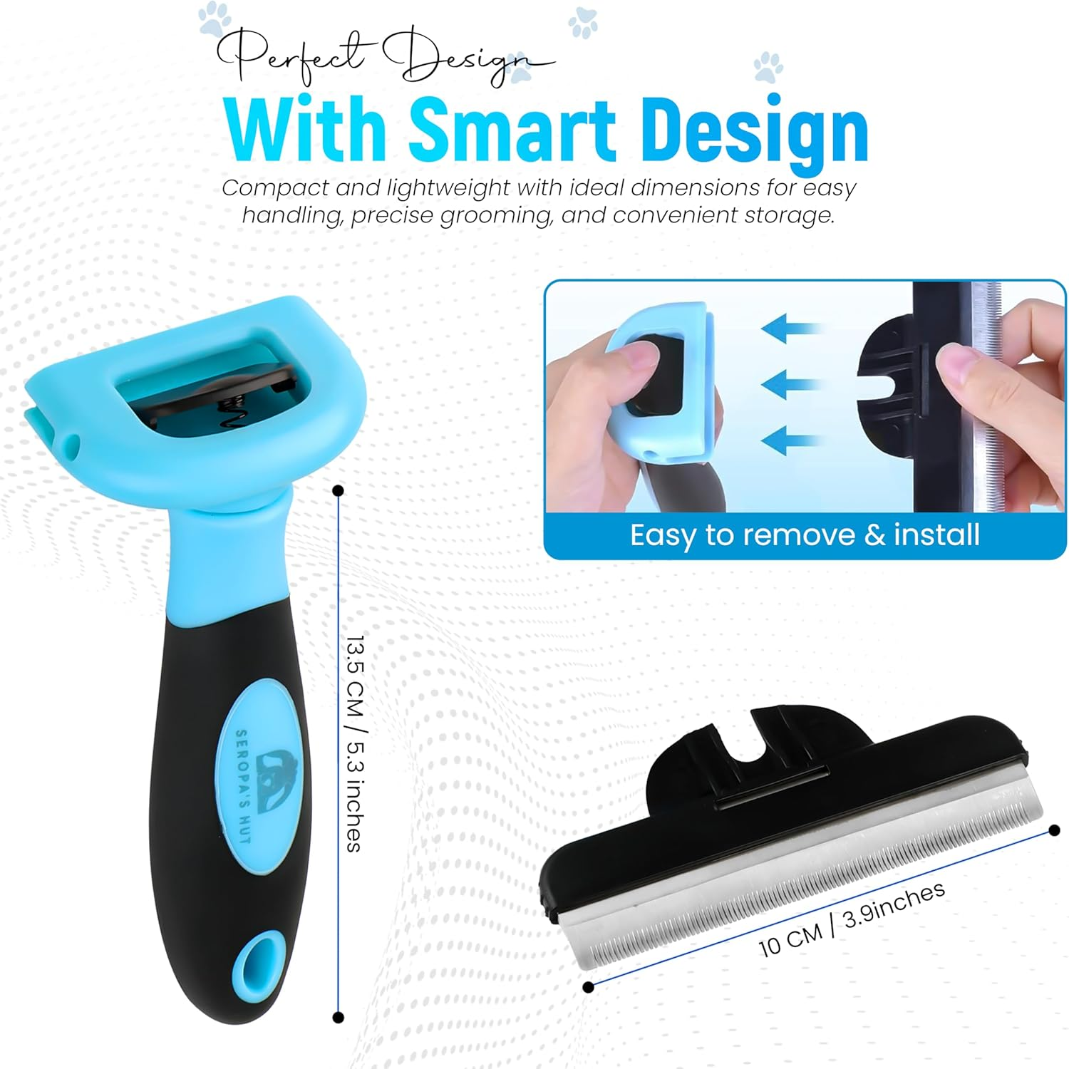 Seropa&rsquo;S Hut Deshedding Brush for Dogs & Cats &ndash; Professional Grooming Tool for Short, Medium & Long Hair &ndash; Push-Button Self-Cleaning Undercoat Remover &ndash; Safe Stainless Steel Blade &ndash; Reduces Shedding by 95%