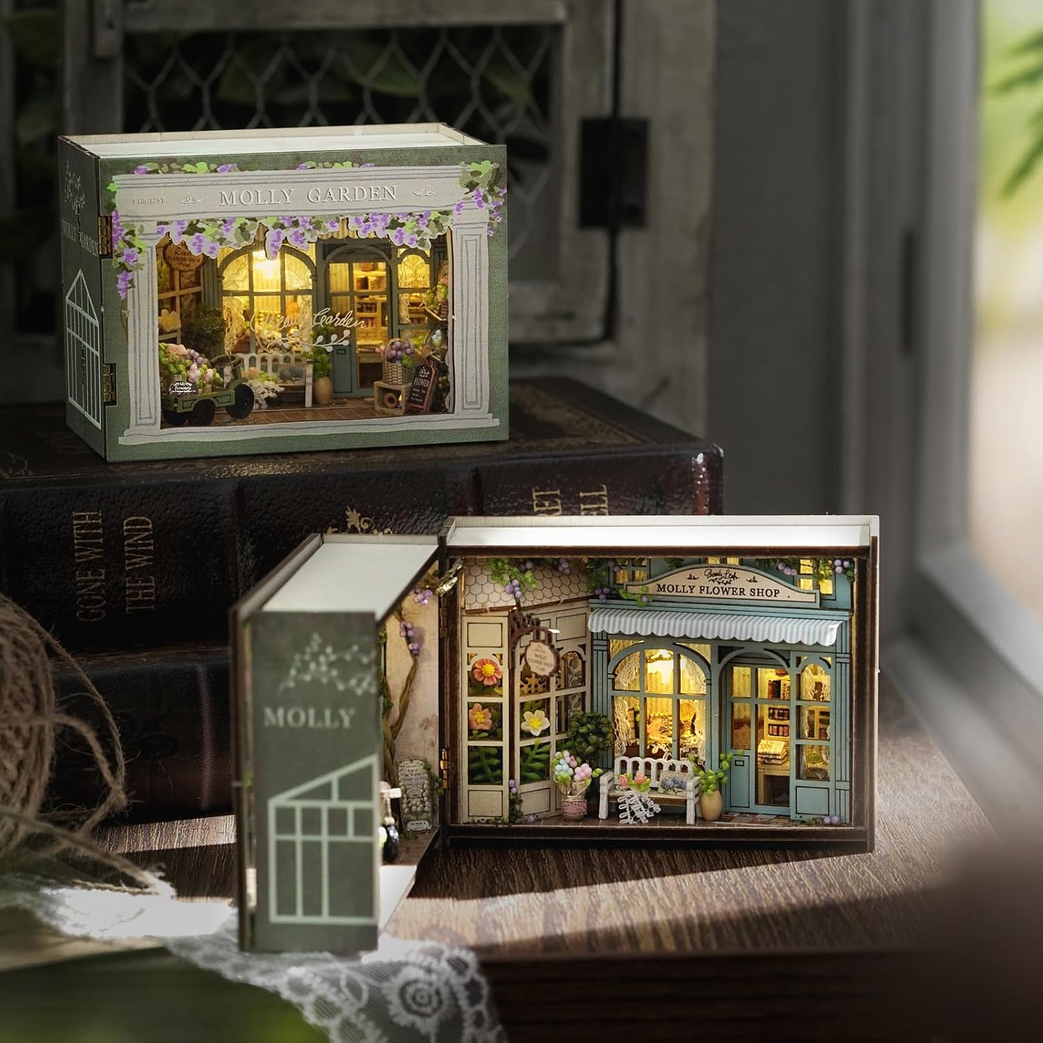 CUTEROOM DIY Doll Room Miniature Furniture House Kit with LED Light and Accessories-Light Refreshment Restaurant (MINI112)