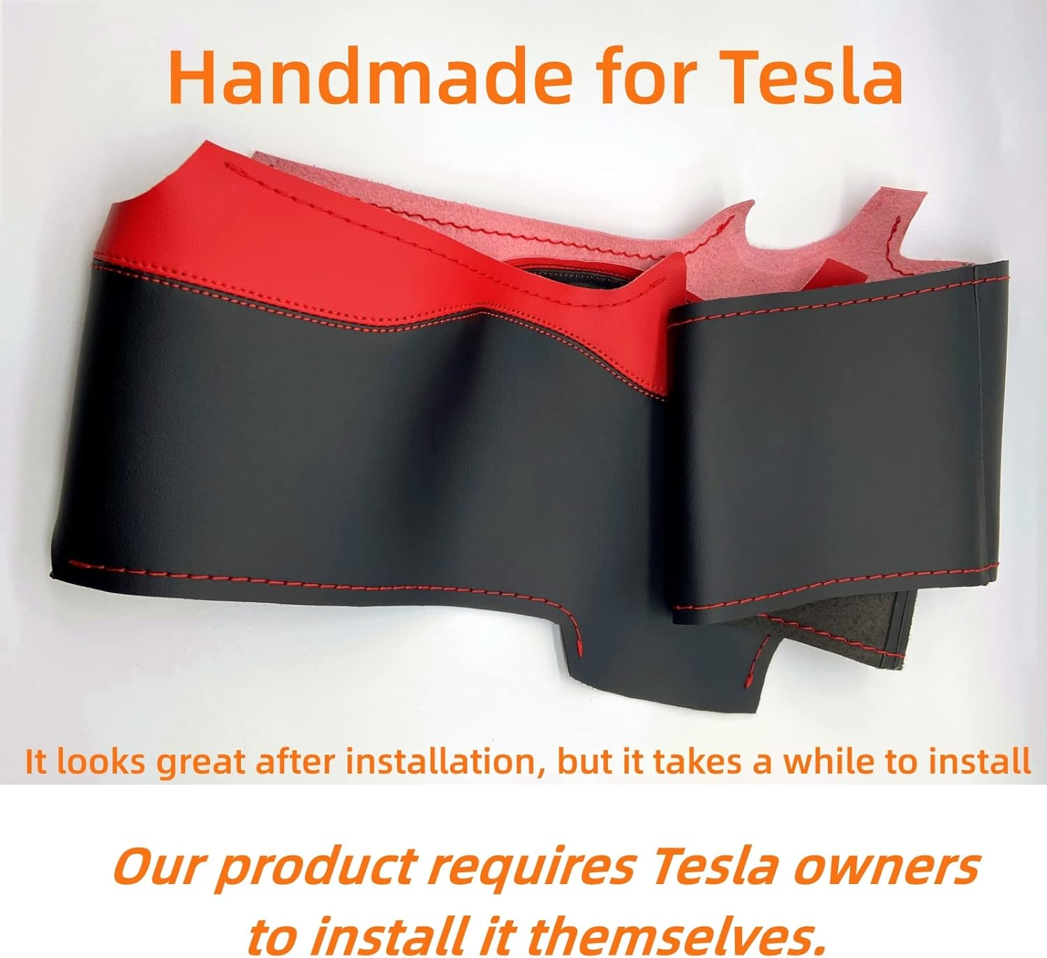 Tesla Steering Wheel Cover Microfiber Leather Hand-Stitched for Tesla Model 3/Model Y (Black-Black) image number 5