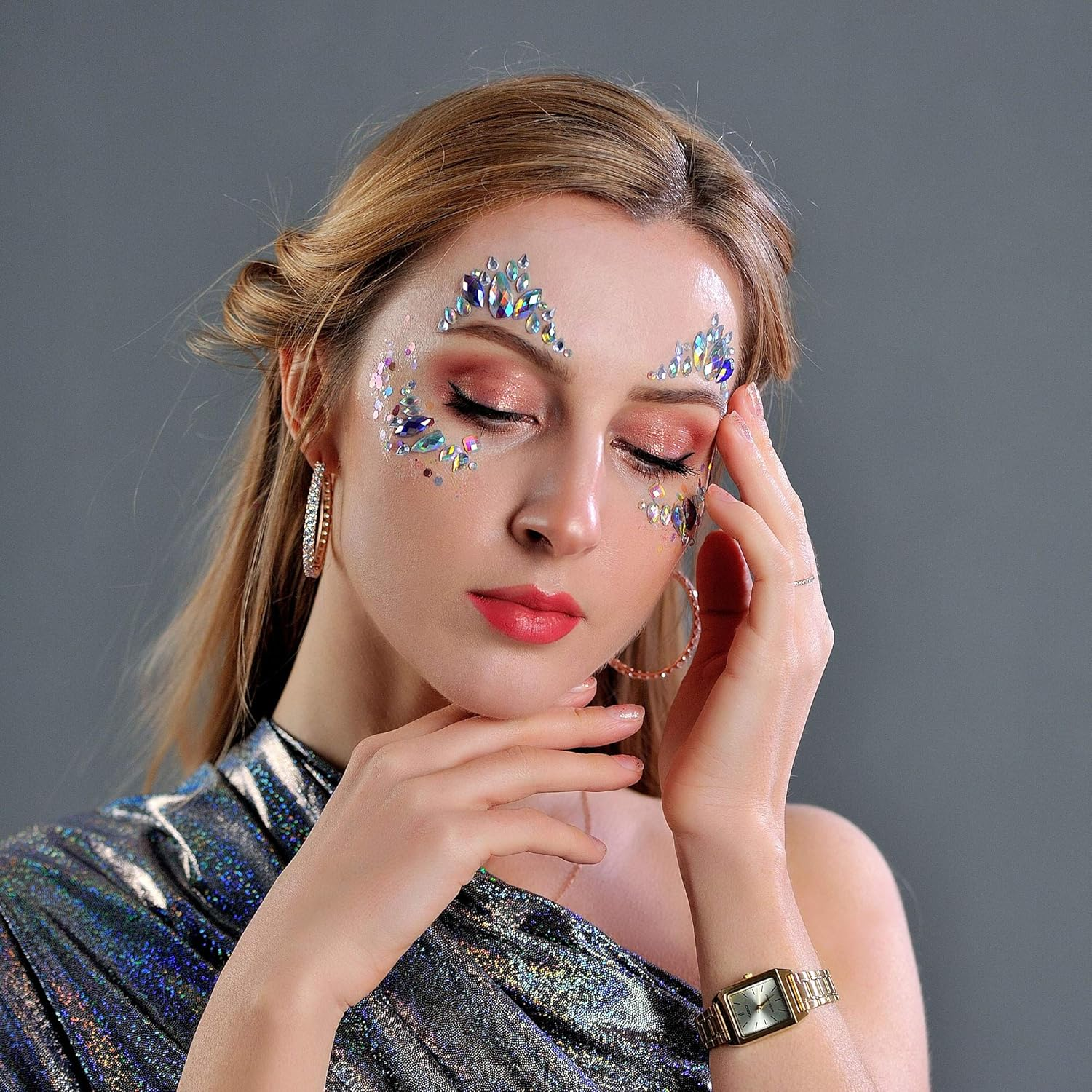 6Sets Festival Face Jewels Stickers Body Jewels Stickers Glitter Rave Face Gems Rhinestones &ndash; Eye Body Gems | Rhinestone Stickers | Body Glitter Festival Rave & Party Accessories Colorful image number 4