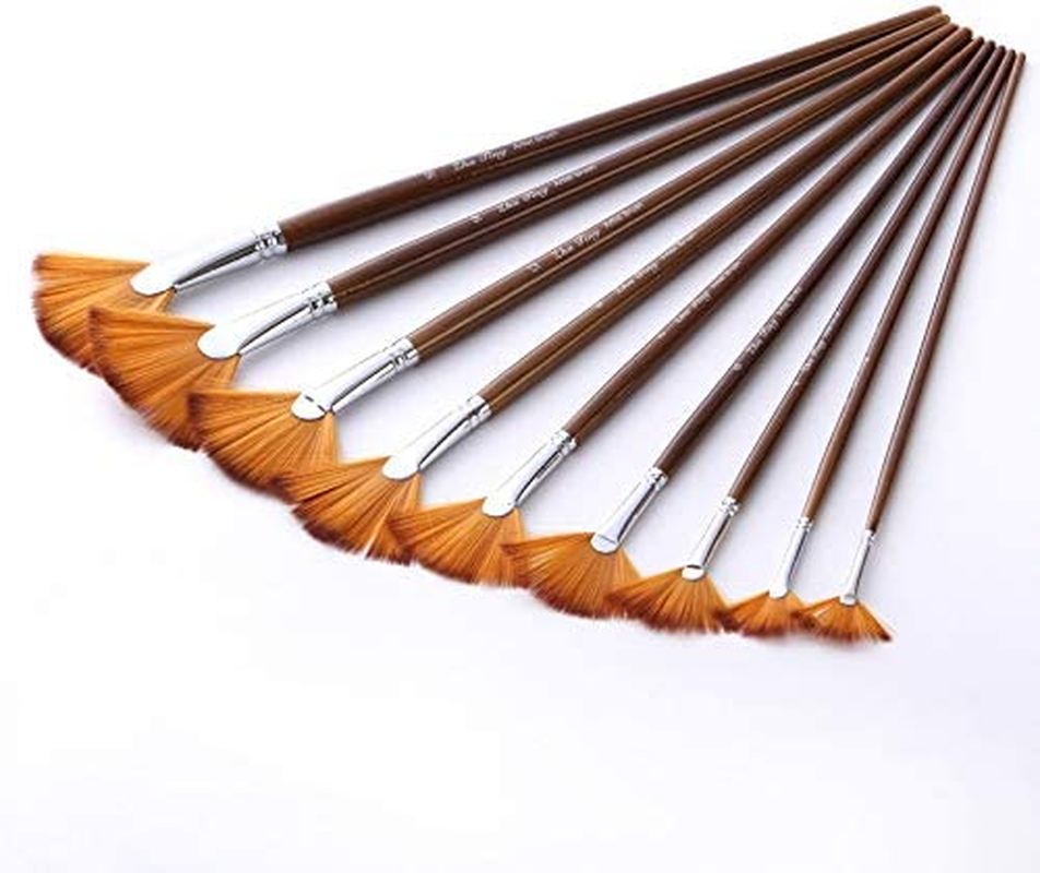 Fan Paint Brushes Set - 9Pcs Artist Drawing Brush, Soft Nylon Hair, Wood Long Handle, Fan-Shaped for Painting image number 3