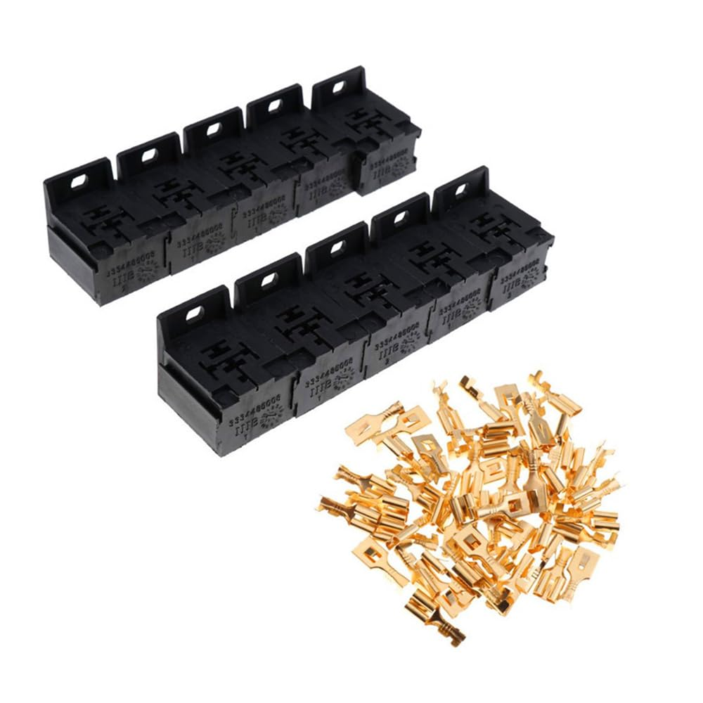 10 PCS Relay Base Holders, 12V/24V 30-80A 5 Pin Sockets with 50 Terminals 6.3Mm/0.24In Kits, Automobile Universal Replacement Accessories, for Most Cars, Trucks and Vans image number 5