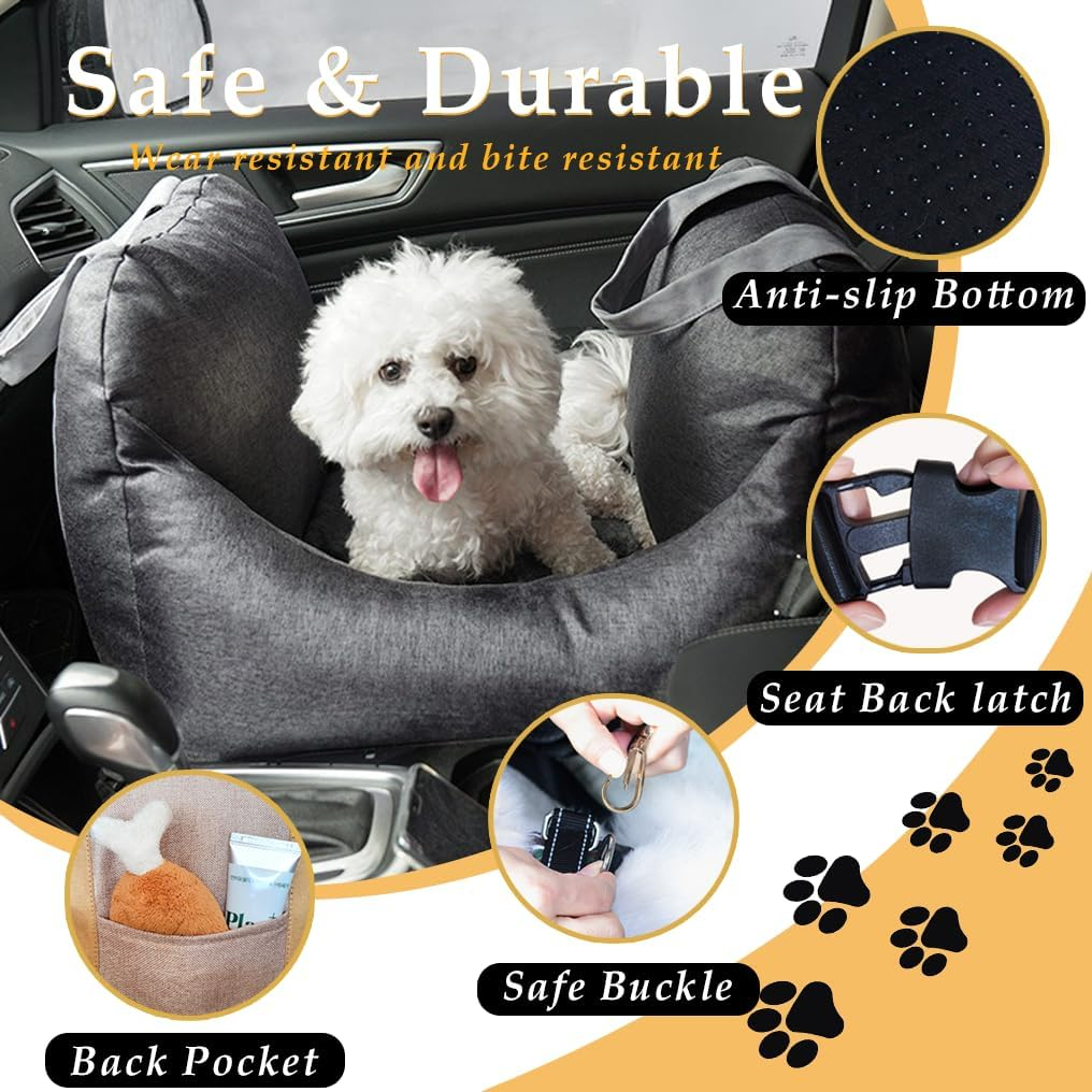 Dog Car Seat Puppy Booster Seat under 22,Jovala,Travel Carrier Bed for Small and Medium Pets Bed with Safety Belt,Removeable Cushion,Pockets Portable Washable (Dark Grey) image number 4