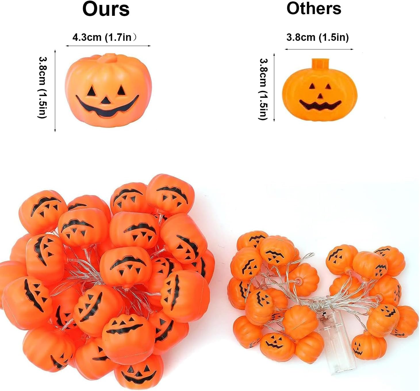 Halloween String Lights, 3M 20 LED Orange Pumpkin Lights with 2 Lighting Modes, Indoor/Outdoor Use, Perfect for Halloween Decorations image number 2