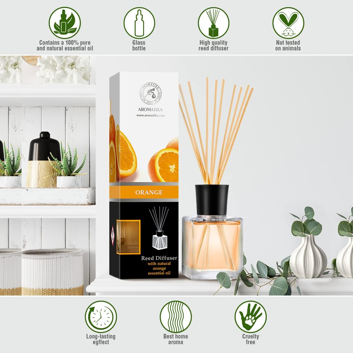 Orange Reed Diffuser Natural Essential Orange Oil 200Ml - Fresh & Long Lasting Home Fragrance - Gift Set with Bamboo Sticks - Best for Aromatherapy - Spa - Home - Kitchen - Bath - Office image number 3