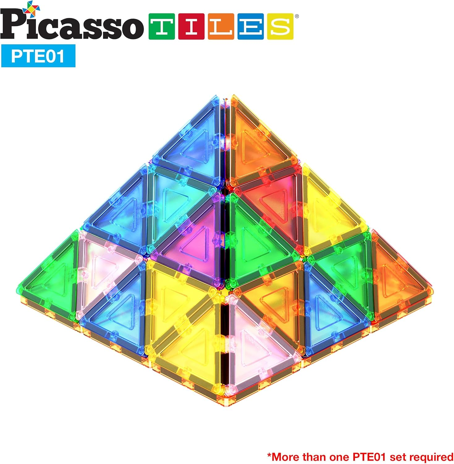 Picassotiles 12Pc Magnetic Building Block Set Equilateral Triangle Magnet Tiles Construction Toy STEM Learning Kit Educational Playboards Pretend Play Stacking Blocks Child Brain Development PTE01 image number 2