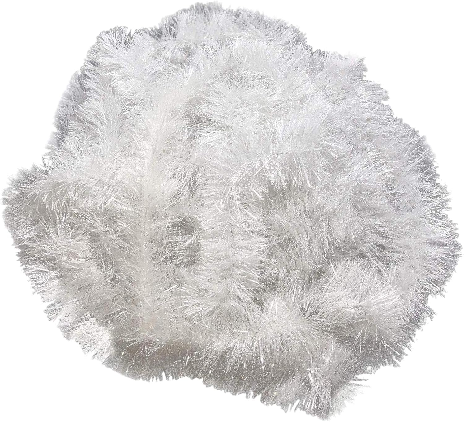 TENOL Glitter Tinsel Wire Christmas Ribbon Christmas White Tinsel Artificial Christmas Garland for Xmas Mantle Events Party Outdoor image number 2