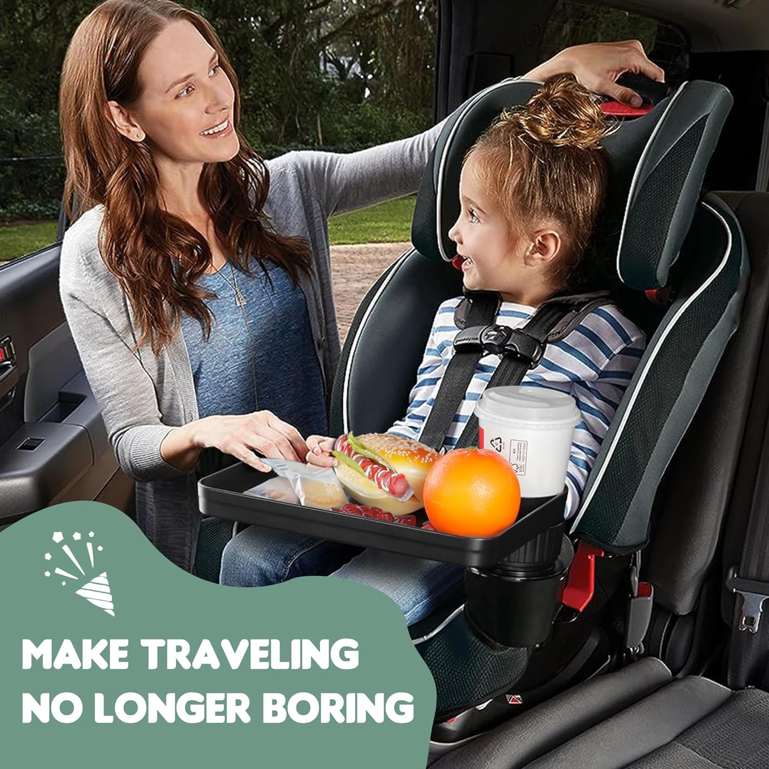 Car Seat Tray for Kids Car Seat Tray with Expandable Base for Snacks, Toys, Books, Entertainment Kids Travel Essentials Fits Most Cup Holders (1) image number 1