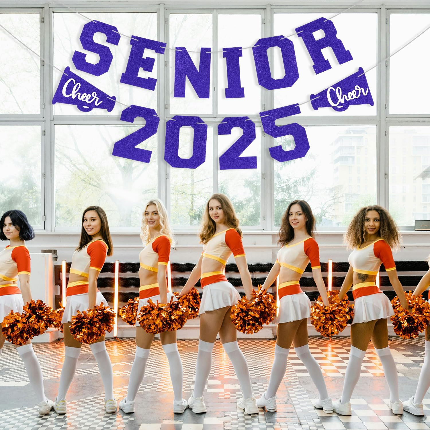 Senior 2025 Graduation Banners, Pre-Strung 2025 Graduation Decorations Glitter Class of 2025 Decorations Cheerleader Senior Night Party Decoration for Sport Player Theme Party Supplies (Blue) image number 1