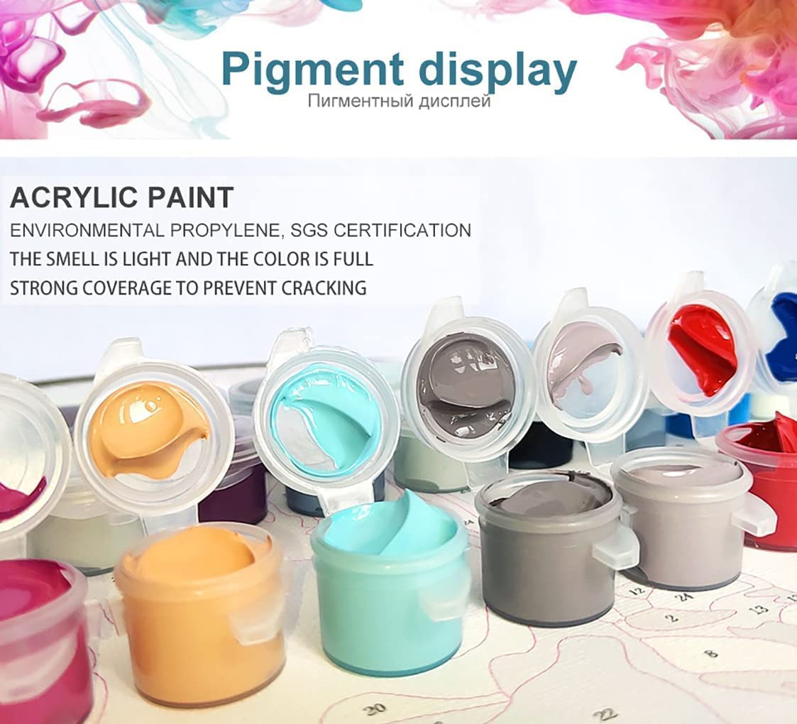 Paint by Number for Adults. Coastal City DIY Acrylic Painting Kit for Adults Beginner &ndash; 16&rdquo; X 20&rdquo;With 3 Brushes and Bright Colors image number 4