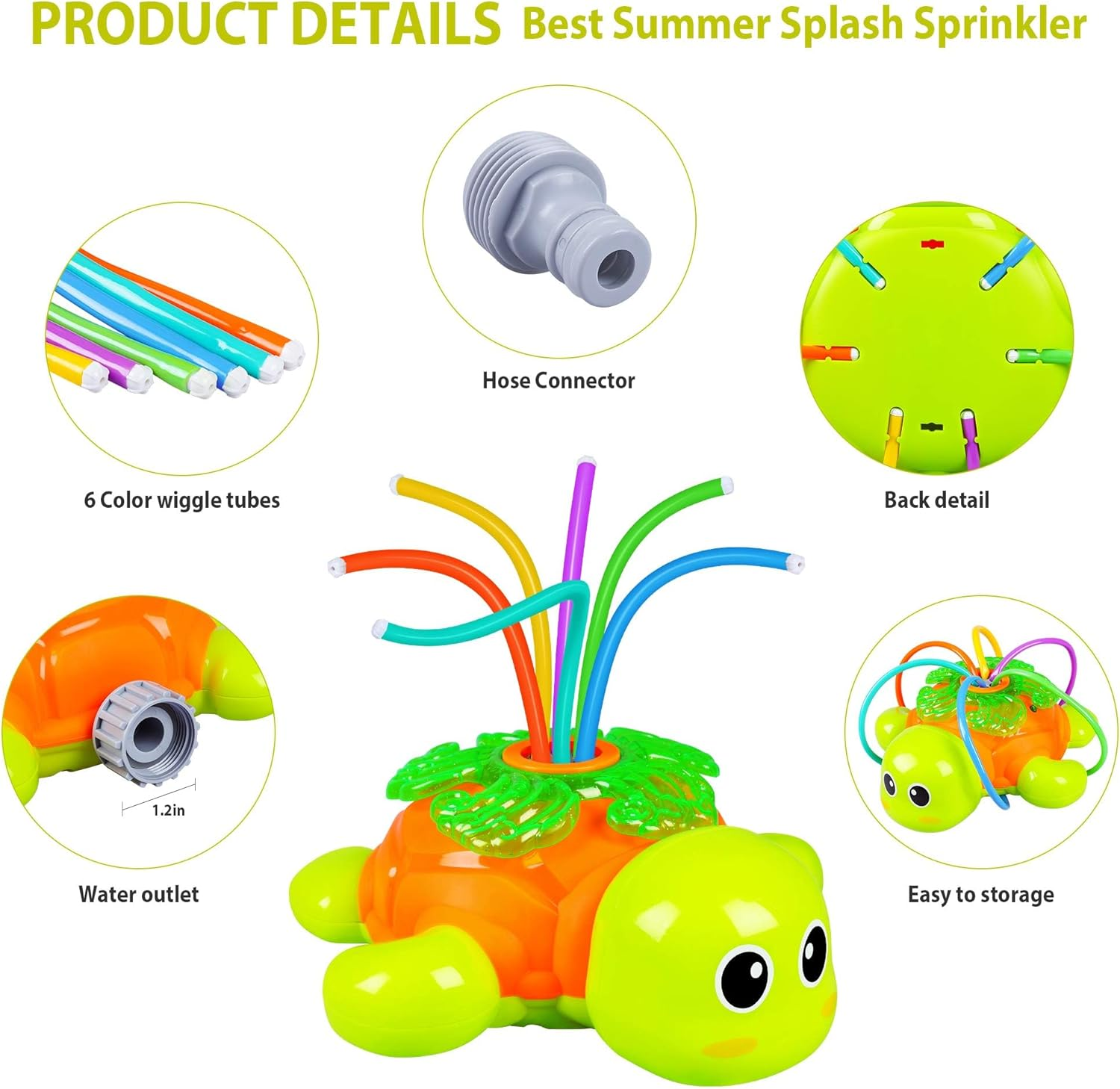 Outdoor Sprinkler for Kids - Backyard Rotating Turtle Sprinkler with Swing Tube - Splashing Toy for Summer - outside Garden Lawn Water Toys Gifts for 3 4 5 6 Boys and Girls