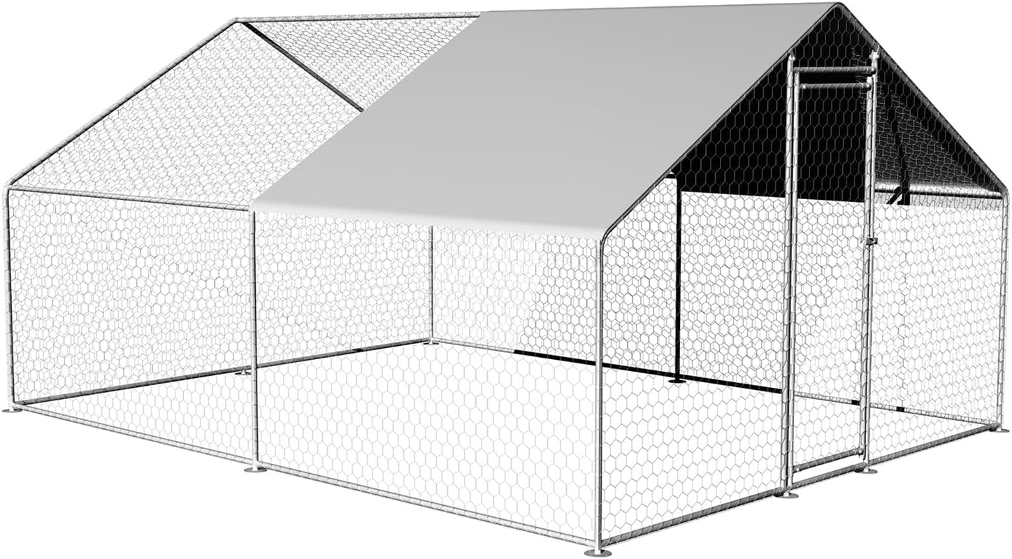 Large Spire-Shaped Chicken Coop, Galvanized Metal Hen House with Waterproof Sun-Protective Cover, Walk-In Chicken Run Pen for Backyard Farm, Poultry Cage for Chicken, Rabbits, Ducks, 400X300X200Cm image number 1