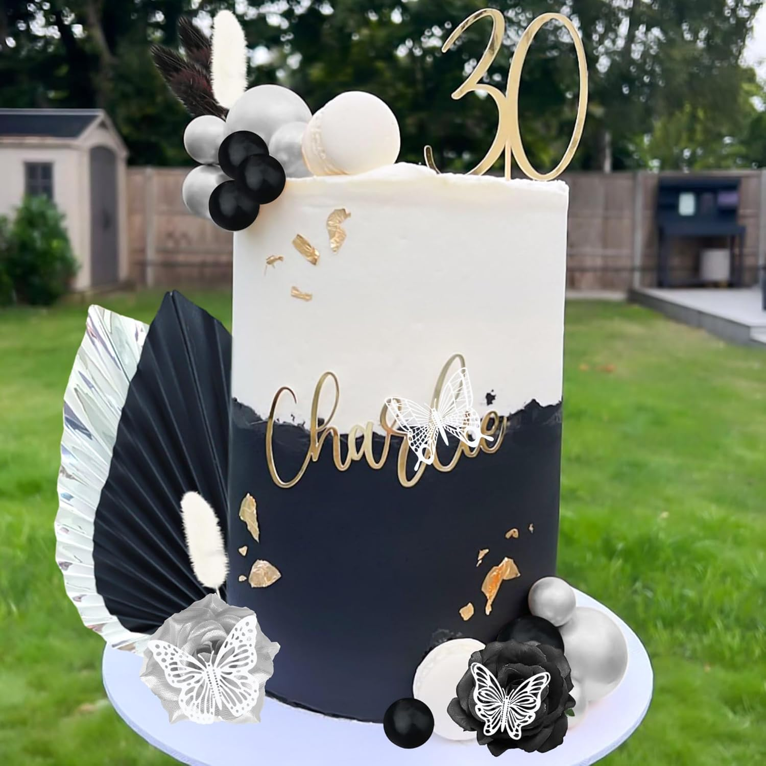 Jevenis Gothic Cake Decoration Black Rose Cake Topper Goth Butterfly Palm Leaves Punk Cake Decoration for Wedding Bridal Shower image number 3