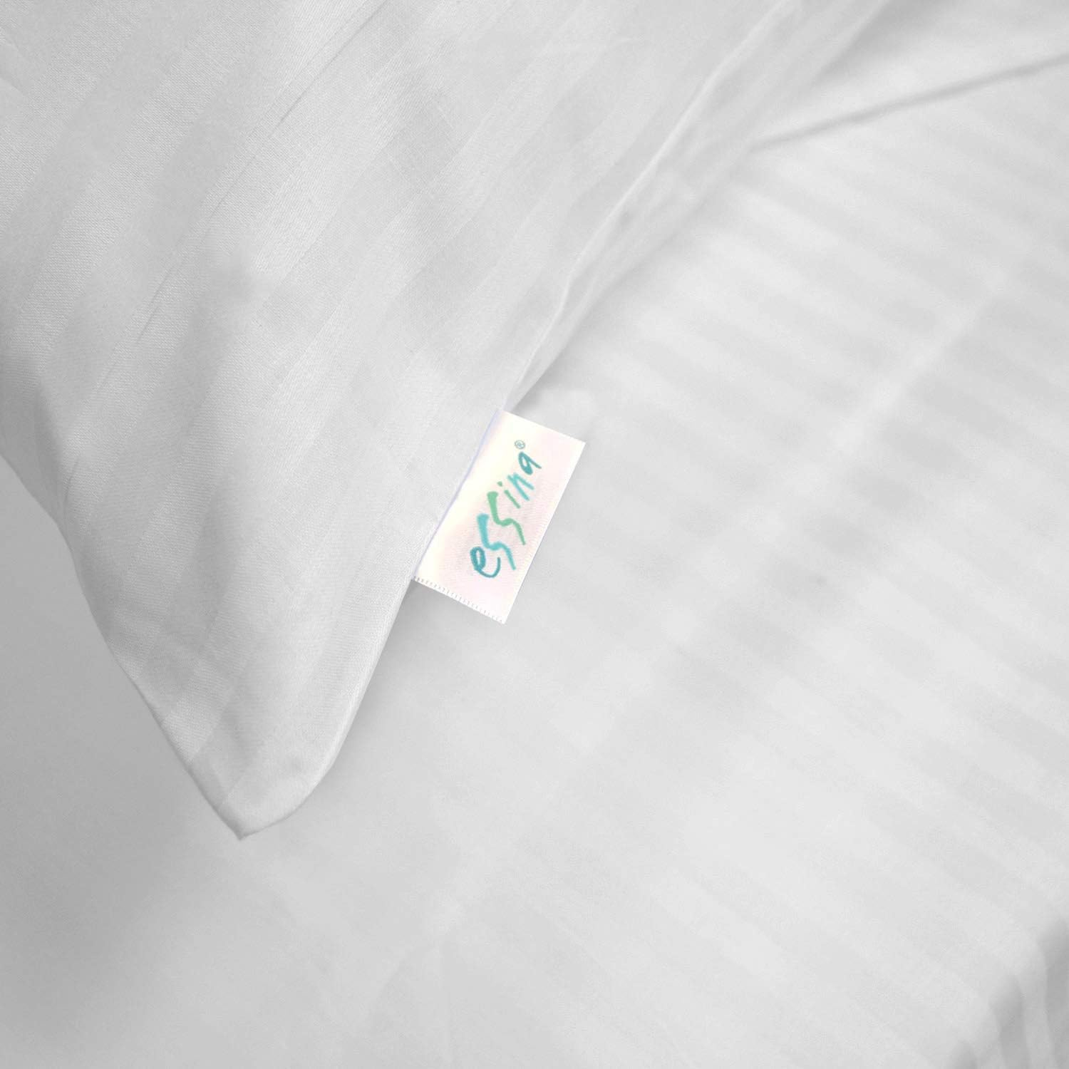 Essina Double Bed Sheet Set, 4Pc Striped Cotton Double Bed Sheets 680 Thread Count, Deep Pocket Double Bed Fitted Sheet, Solid Colour Sheet Set, Colour Palette White image number 4