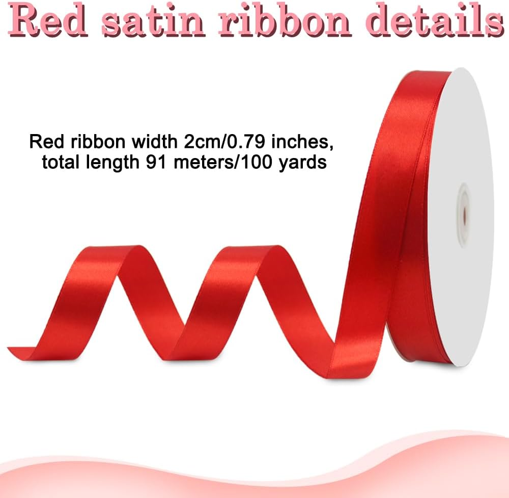 2 PCS Ribbon for Gift Wrapping, AIFUDA Satin Ribbon 100 Yards 1.57Inch Pink Ribbon 100 Yards 0.79Inch Red Ribbon for Flower Bouquet Wedding Party Decoration image number 1