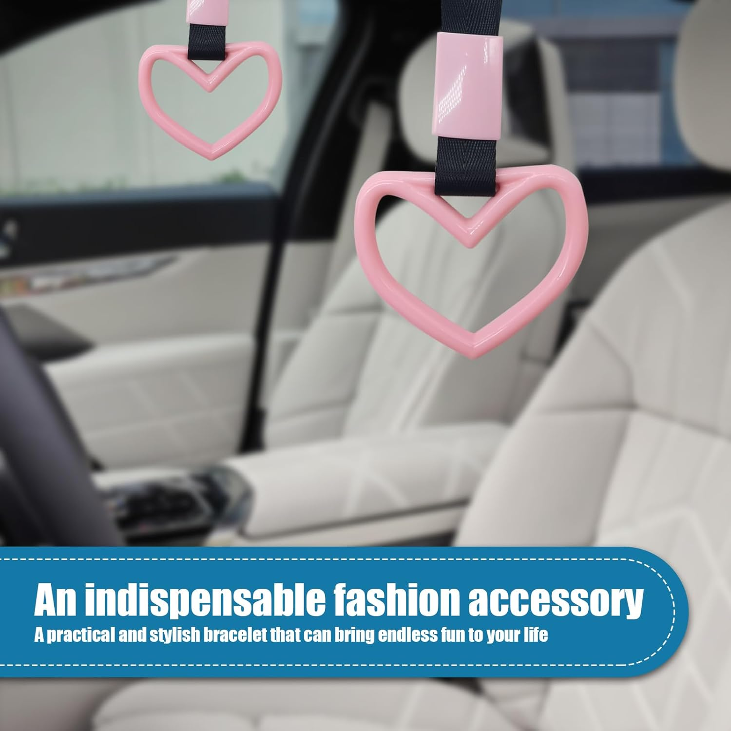 Gunhunt 2 PCS Car Heart Shaped Handle Straps, Decorate Warning Lanyard, Drifting Charm Rear Bumper Lanyard, Automobile Universal Interior Braided Car Loop (Black & Pink) image number 2