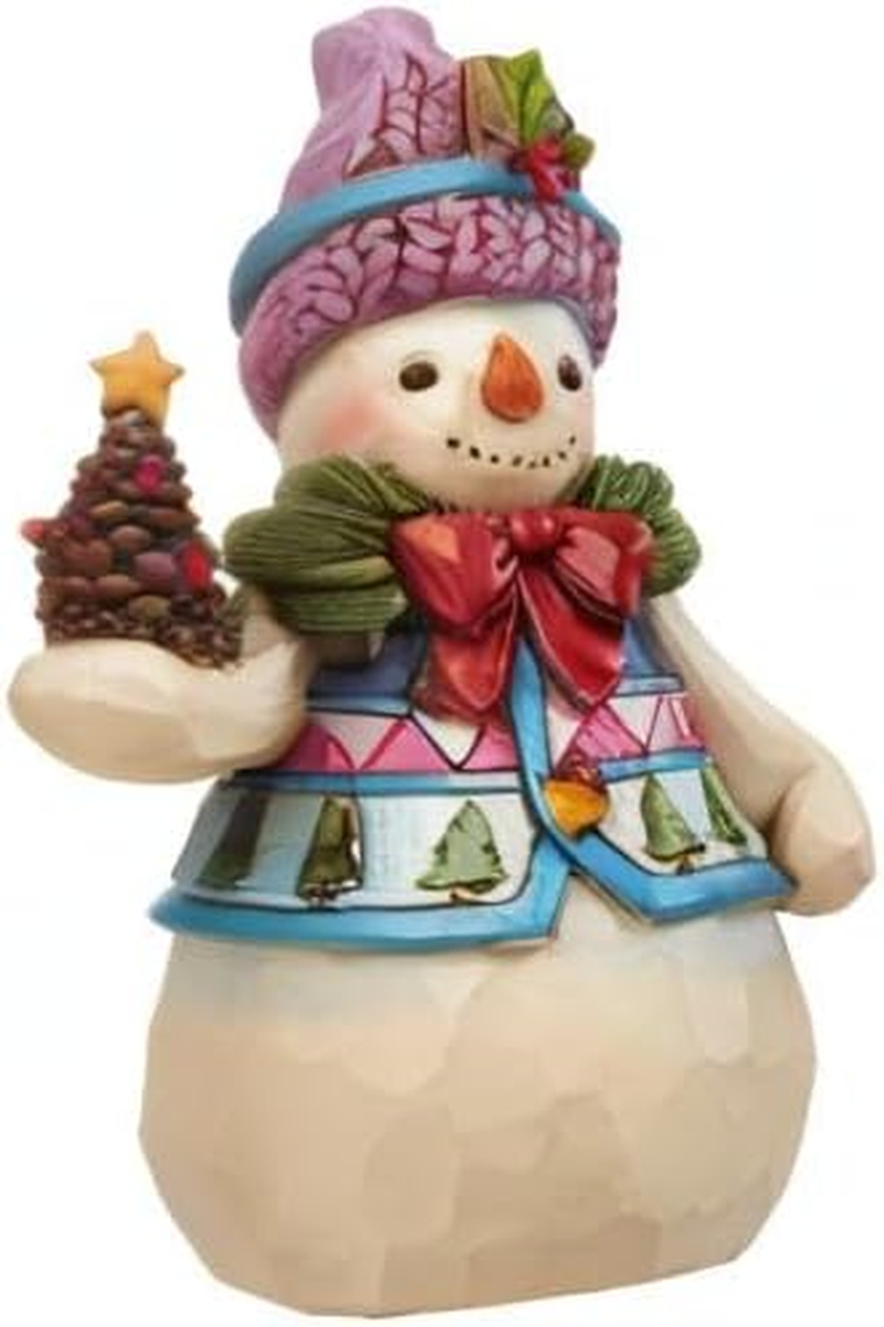 Enesco Jim Shore Heartwood Creek Pint-Size Snowman with Pinecone Stone Resin Figurine, 4.75&rdquo;, White, Red, Green, Blue image number 2
