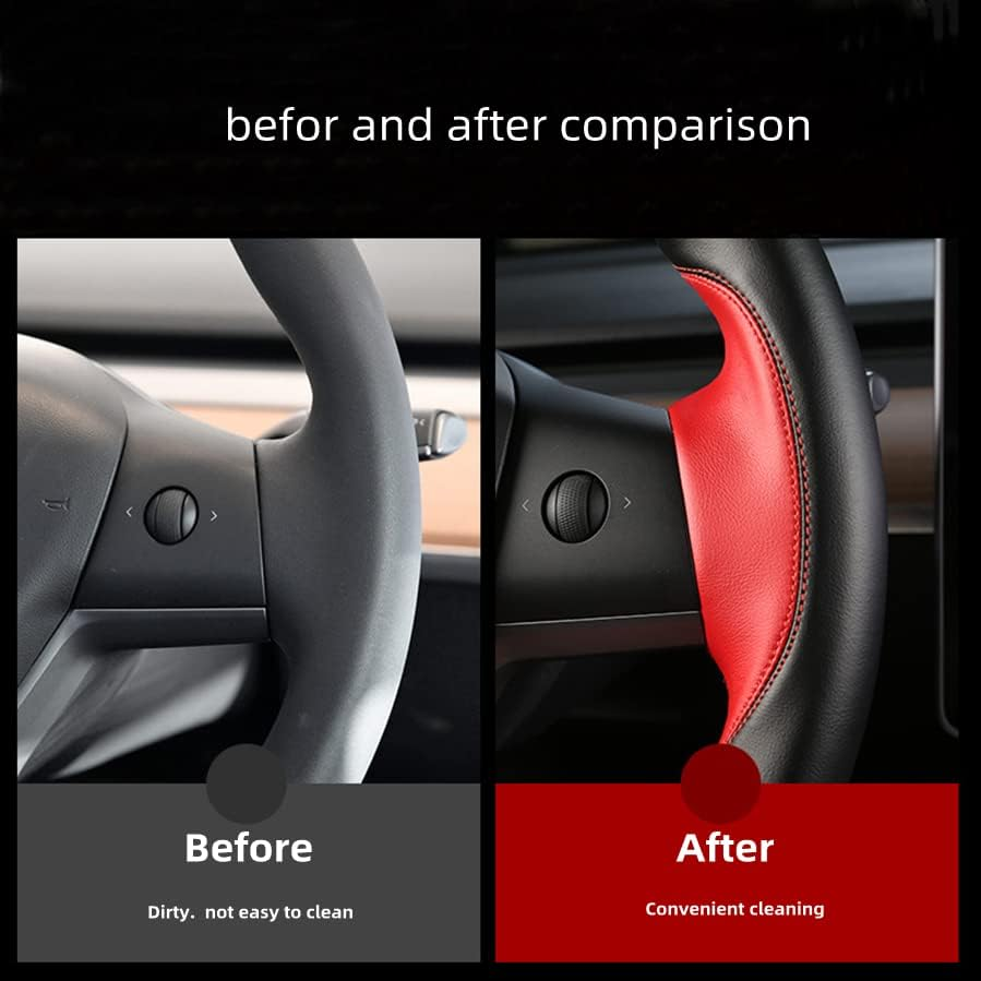 Tesla Steering Wheel Cover Microfiber Leather Hand-Stitched for Tesla Model 3/Model Y (Black-Black) image number 3