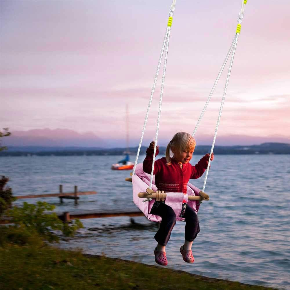 Baby Canvas Hanging Swing Seat Toddler Secure Indoor & Outdoor Baby Hammock Toy Pink image number 4
