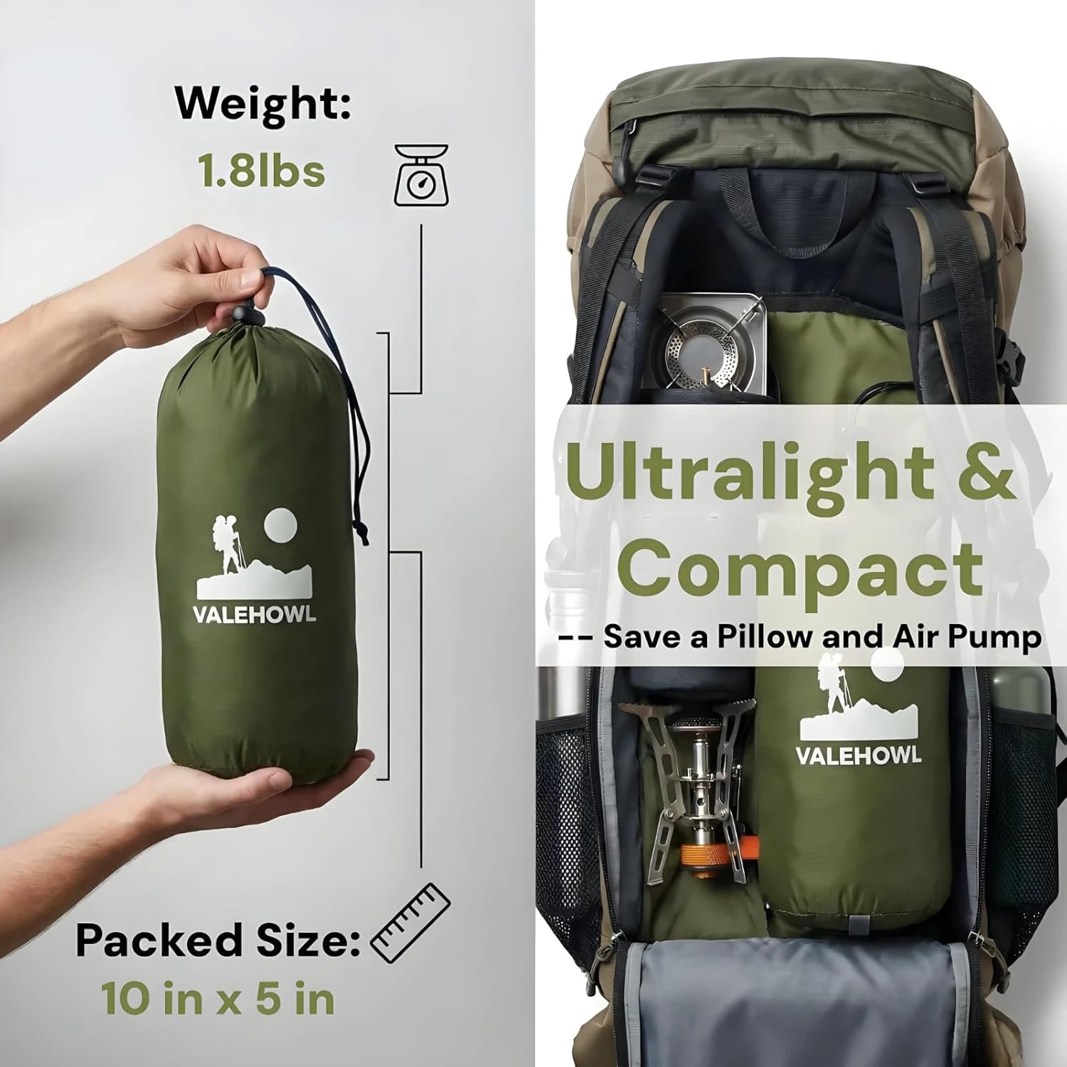 1.8 Pounds Ultralight Inflatable Camping Sleeping Mat, Portable Outdoor Air Mattress, Compact Backpacking Sleeping Pad for Hiking, Tent, Travel image number 2