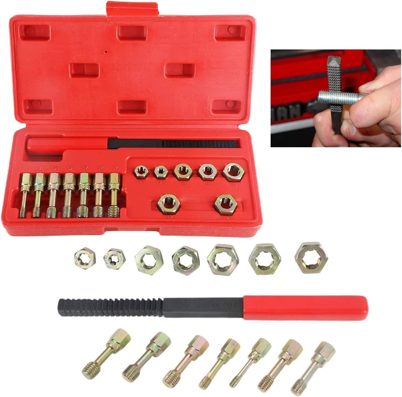 15PCS Metric Thread Chaser Set, Universal Metric Thread Restorer Kit with 7 Taps Thread Chaser Set, 7 Dies and 1 Thread File Rethreading Kit Thread Repair Kit image number 6