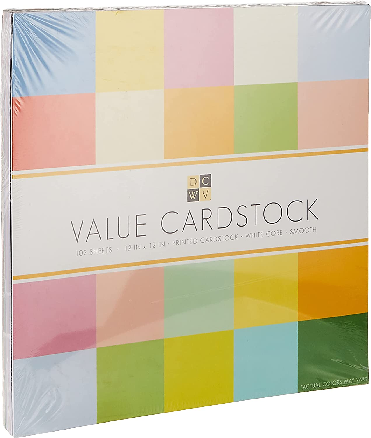 DCWV Cardstock Stack, Value Pack, Assorted Solid Colors, Smooth, 102 Sheets (6 Each), 12 X 12 Inches image number 1
