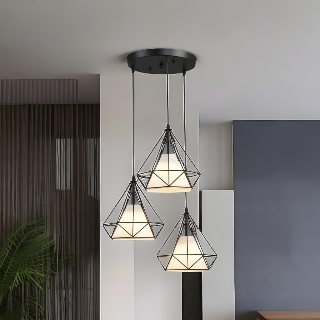 Industrial 3-Light Pendant Light Kitchen Adjustable Flush Mount Ceiling Lighting for Kitchen Island Living Room Bedroom Hallway, Vintage Hanging Pendant Lights Fixture image number 5