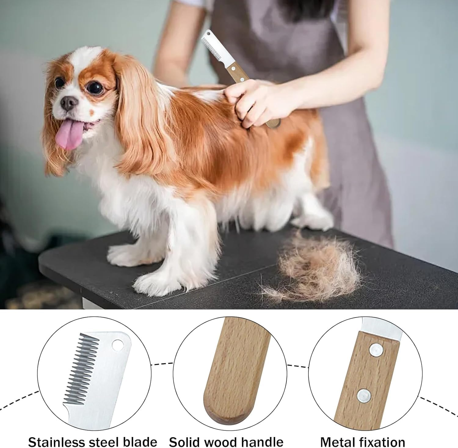 Stripping Knife for Dogs, 2Pcs Dog Professional Stripping Knives,Wooden Handle Dog Stripping Knife,Wooded Handle Dog Grooming Stripping Knife Metal Blade,Stainless Steel Professional Stripping Knife image number 1