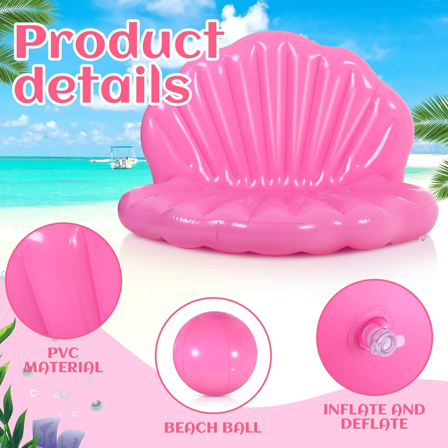 Shinyrelief Inflatable Seashell Pool Float 67 Inch Giant Clam Air Filled Toy with Pearl Ball Shell Floating Ride on Raft Chair for Adult Birthday Bachelorette Swimming Summer Beach Party image number 6