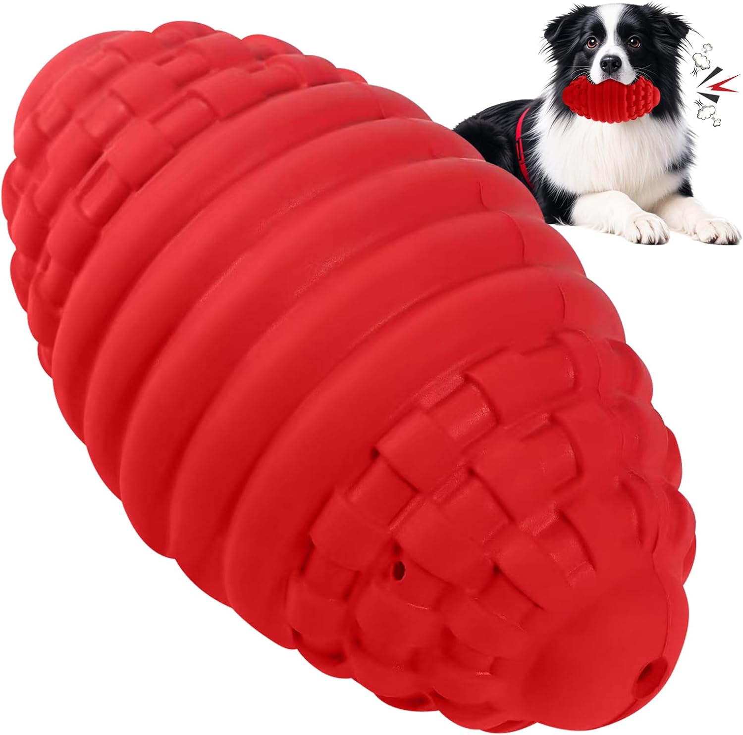 Squeaky Football Dog Toys for Aggressive Chewers: Non-Toxic Natural Rubber Premium Puppy Chew Ball with Squeaker, Almost Indestructible and Durable Pet Toy for Medium and Large Breed (Large, Beef) image number 4