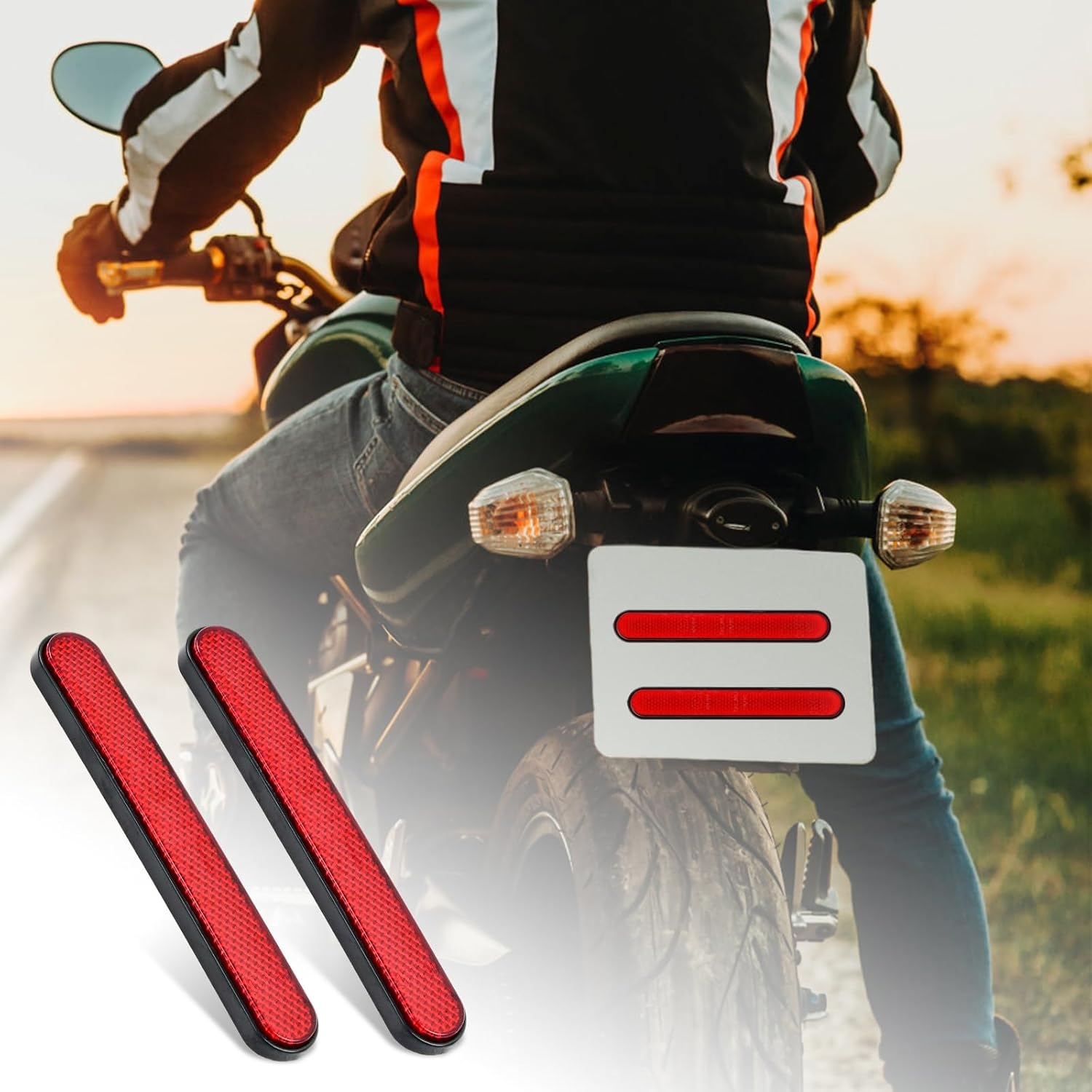 Car Reflective Sticker, 2 Pieces Mini Reflector, 14.5 X 2.5 Cm Motorcycle Reflector Sticker, Self-Adhesive Side for Motorcycle License Plates, Bikes, Trailers, Trucks, Gate Posts (Red) image number 1