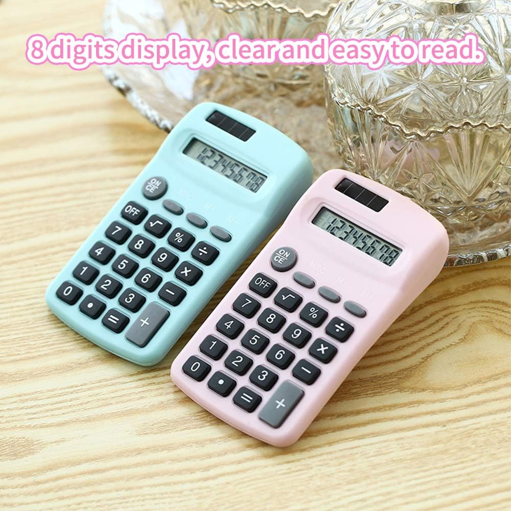 Staright Mini Cute Calculator 8 Digits Display Solar & Battery Dual Power Portable Electronics Calculator Accounting Tool for School Students Children Office Home image number 2