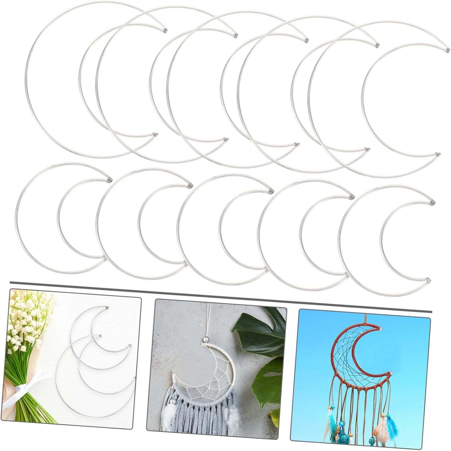 Moon Shaped Dreamcatcher Hoops DIY Craft Rings Iron Dream Catcher Decoration 10Pcs (5 Small + 5 Large) for Handmade Home D&eacute;cor Supplies image number 2