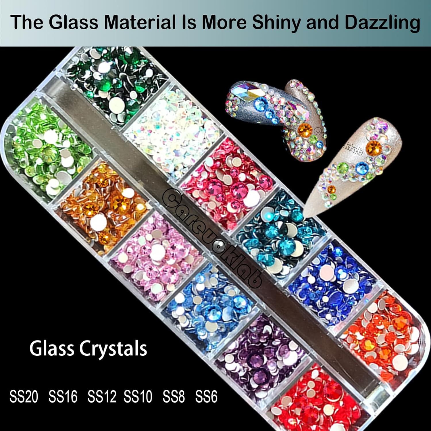2 Boxes Colorful Glass Crystals of Flatback Rhinestones, Multi Sizes 3D Nail Art Gems Stones for Nails Crafts and DIY Decoration (Multicolor + Crystal AB) image number 1