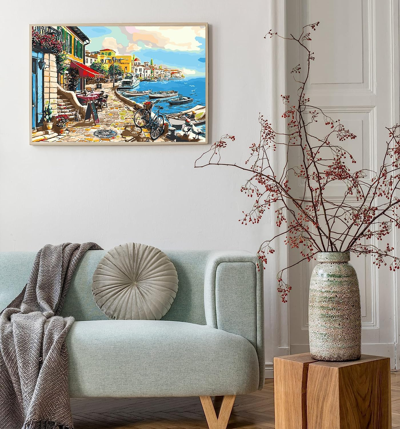 Paint by Number for Adults. Coastal City DIY Acrylic Painting Kit for Adults Beginner &ndash; 16&rdquo; X 20&rdquo;With 3 Brushes and Bright Colors image number 2