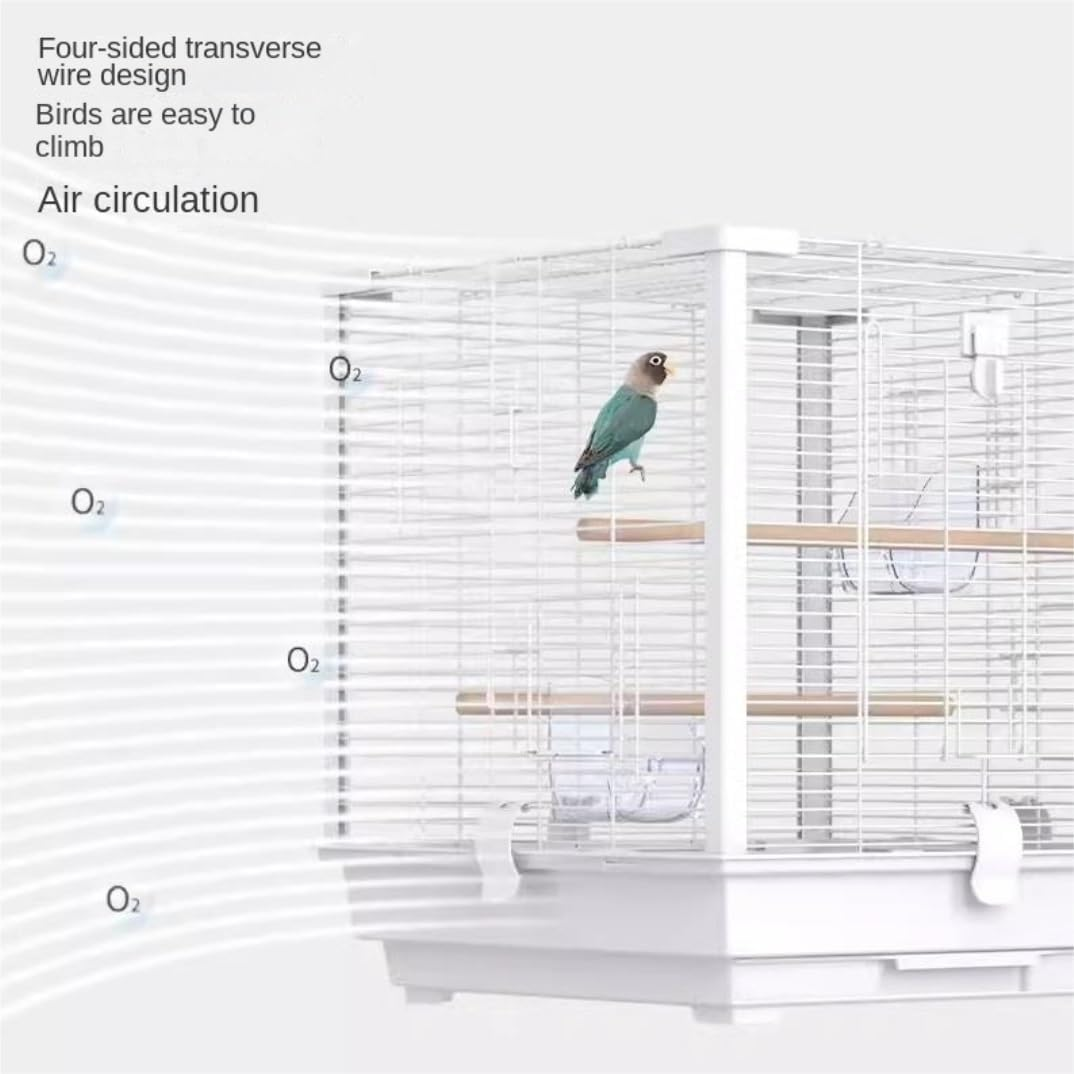 Bird Cage Birdcage Square Metal Bird Cage with Bird Feeder, Tray for Parrots Conures Lovebird Cockatiel Parakeets Bird Cages (Color : White, Size : 46 * 46 * 50Cm)