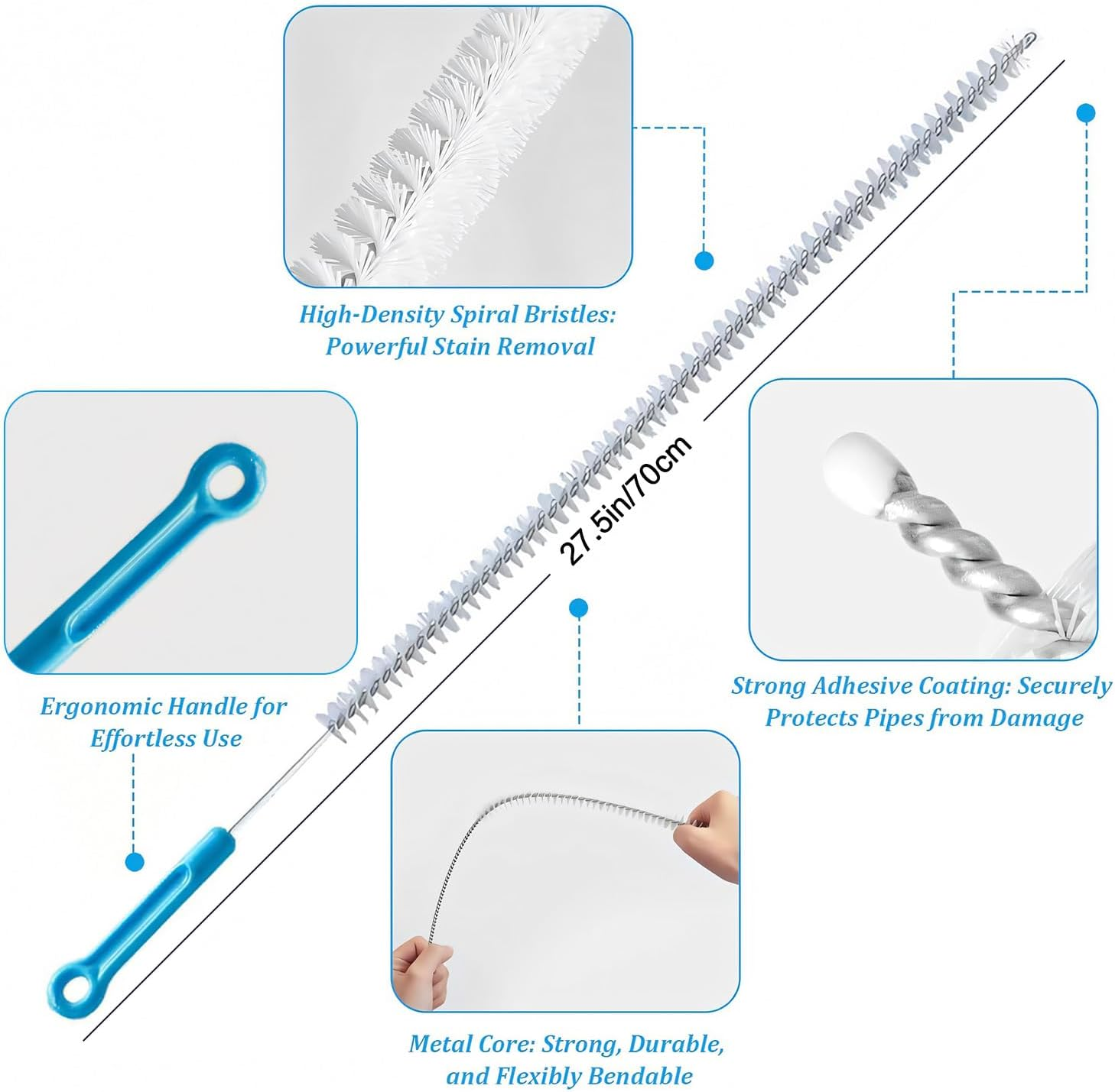 Drain Unclogged Snake Plumbing Tool - 200CM Sewer Toilet Dredge, 60CM Sink Clog Remover, 70CM Hair Clog Tool, 6-In-1 image number 6