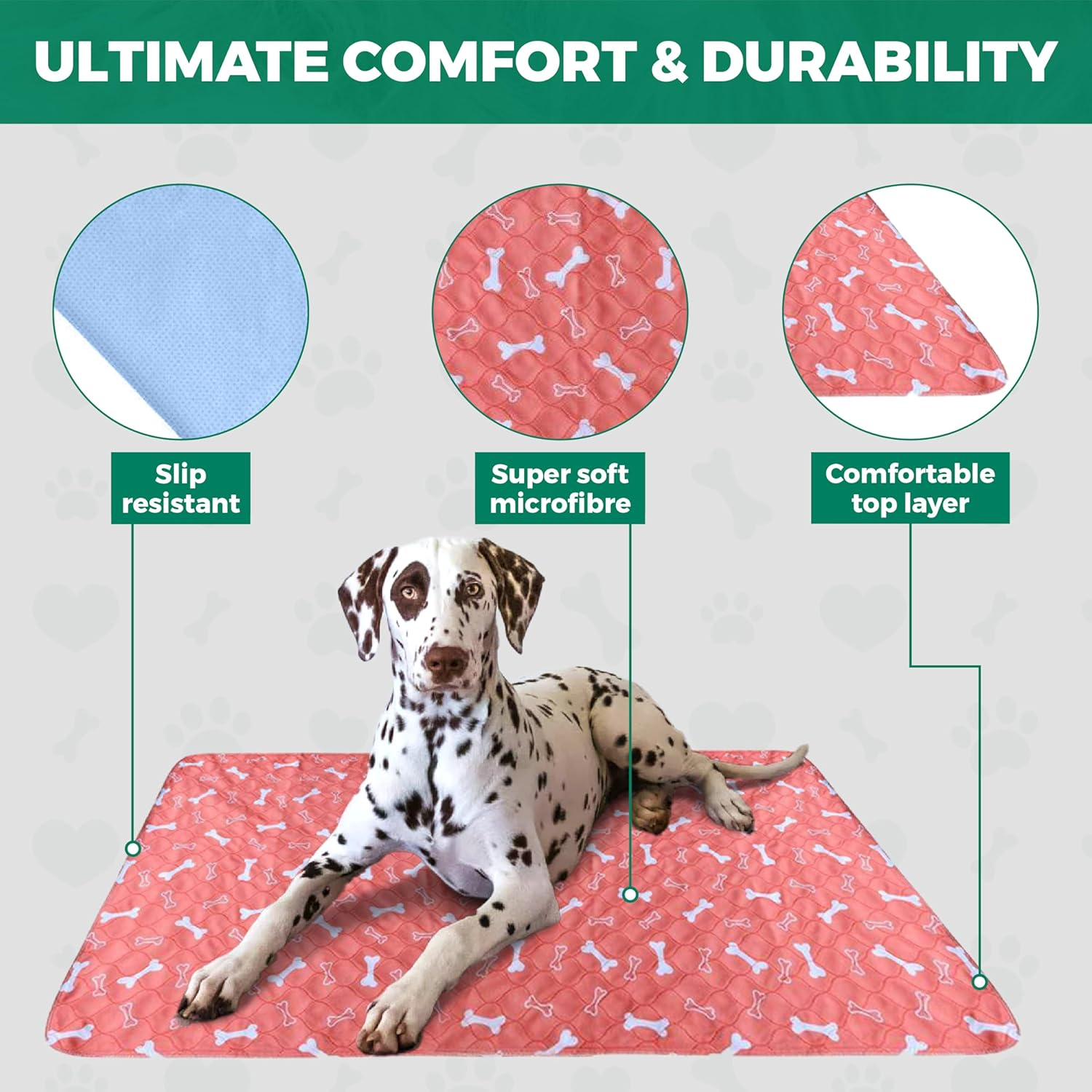 Orange Reusable Puppy Pads - Accident Proof - Ultra Absorbent - Washable Dog Pee Pads - Multi-Purpose Protection - Waterproof Dog Mats for Floors - Large (L)