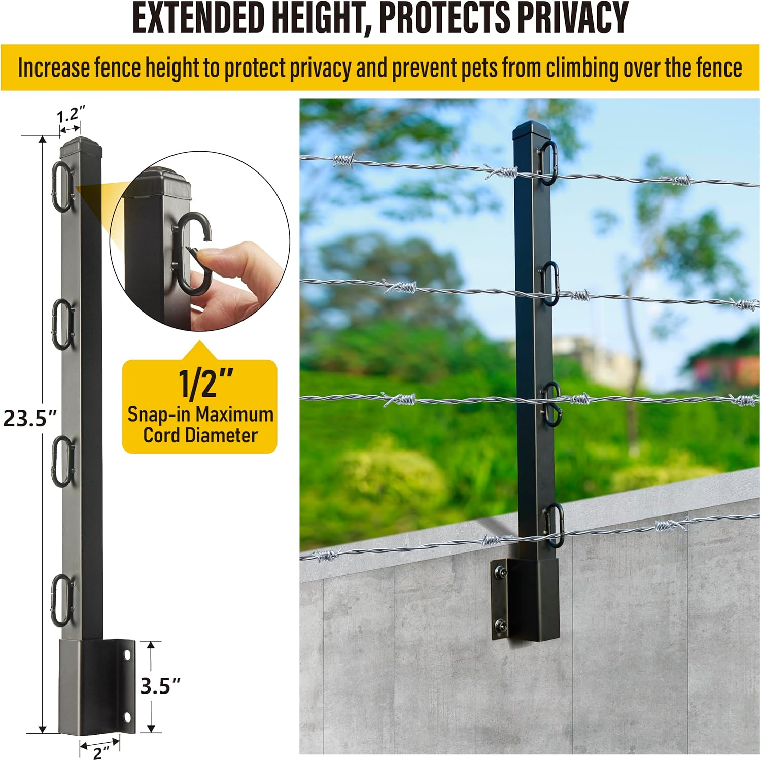 Fence Post Extender, 23.5" Fence Barbed Wire Extend Arm，For Outdoor Fences to Increase Height, Protect Privacy and Pets Jumping off (Concrete Wall-8 Pack) image number 5