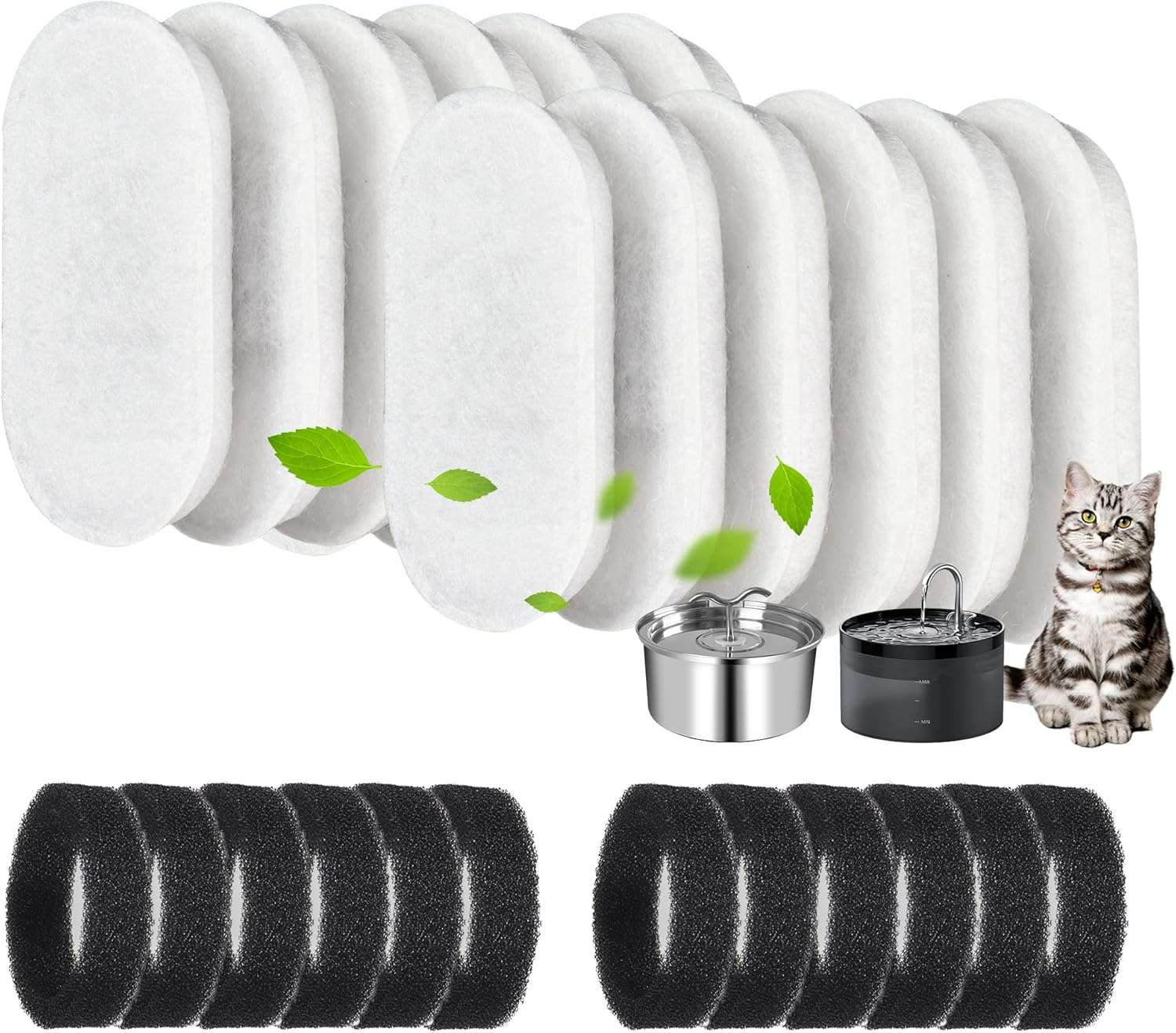 24 Pcs Cat Fountain Filters - 12 Filters + 12 Sponges, Replacement for 3.2L/2L Cat Water Fountain image number 2