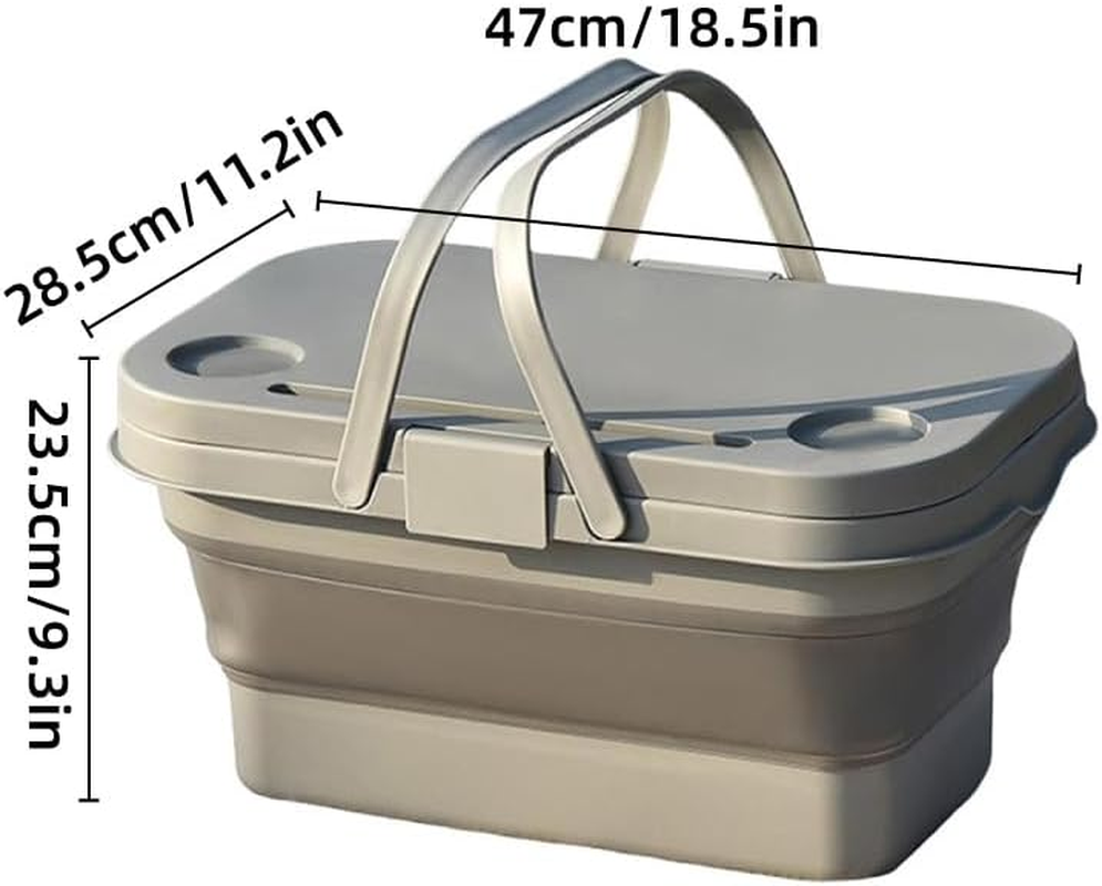 AIMALL Outdoor Picnic Basket with Lid, Folding Multifunctional Camping Storage Box, Plastic Table Storage Basket for Picnic and Outdoor Activities, 18.5 X 11.2 X 9.3 Inches image number 4