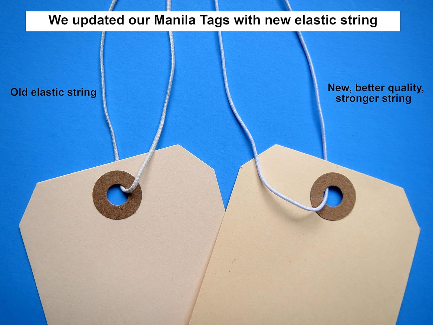 Tags with Elastic String Attached - #5, 4 3/4" X 2 3/8" Box of 200 Manila Paper Label Tags with Elastic Loop and Reinforced Hole image number 5