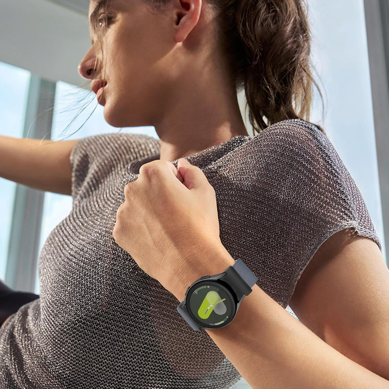 One Click Elastic Nylon Band for Samsung Galaxy Watch 7 6 5 4 Band Women Men 40Mm 44Mm/Galaxy Watch 6 4 Classic 47Mm 43Mm 42Mm 46Mm/5 Pro 45Mm/Fe, 20Mm No Gap Stretchy Parachute Buckle Watch Band - Military Green image number 5